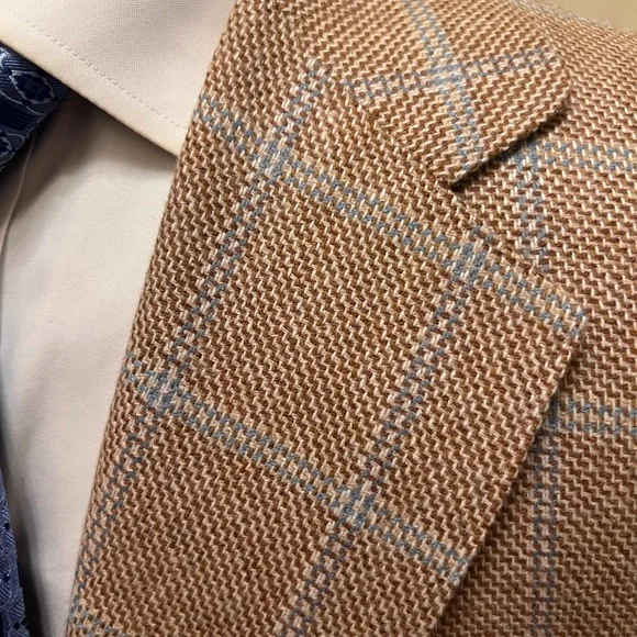 Custom Bespoke 100% Cashmere Windowpane Sport Coat Blazer Jacket Tan Men 42S - Picture 4 of 15